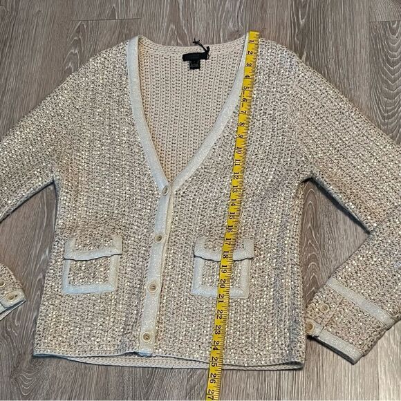 J Crew Collection Holiday 100% Alpaca Sequin Metallic V Neck Cardigan Lady L - Picture 7 of 16